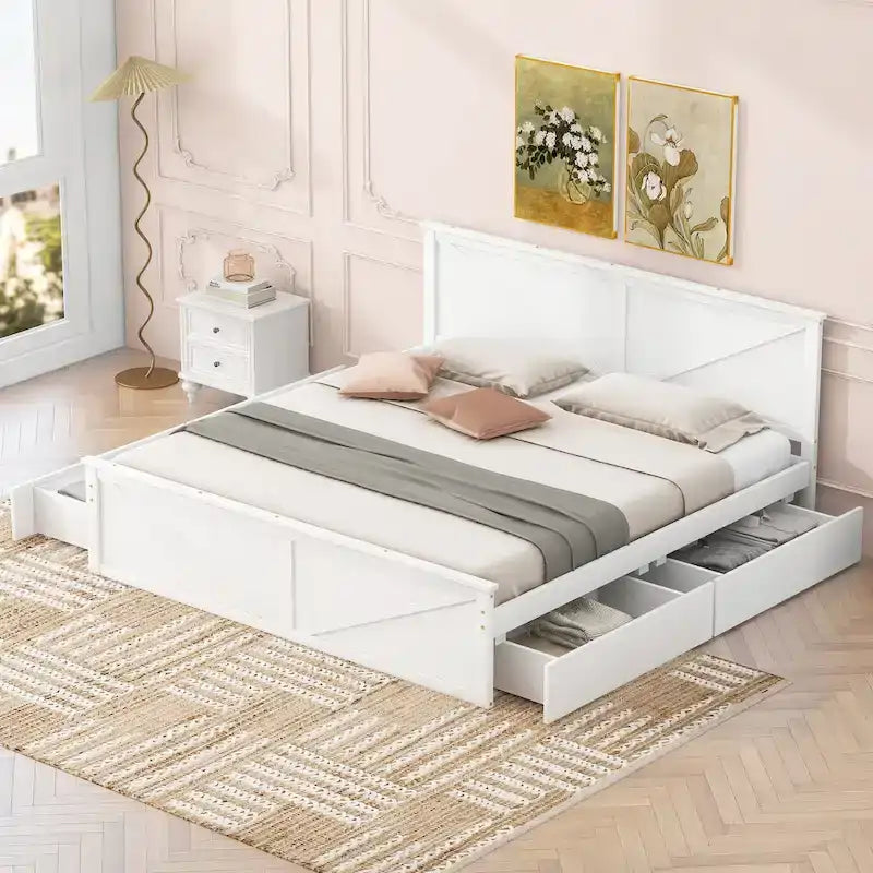 Merax Wooden Platform Bed with Four Storage Drawers and Support Legs