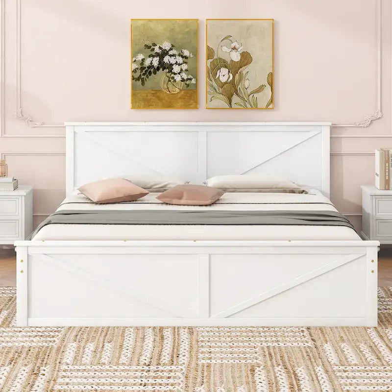 Wooden Platform Bed with Four Storage Drawers and Support Legs