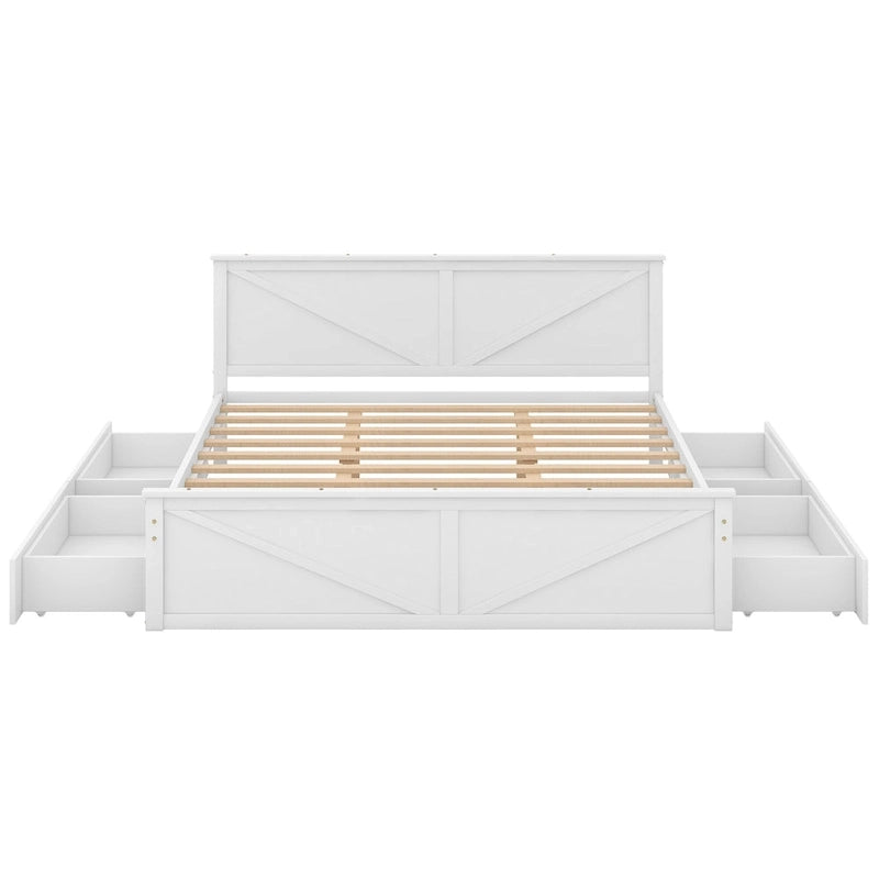 Wooden Platform Bed with Four Storage Drawers and Support Legs