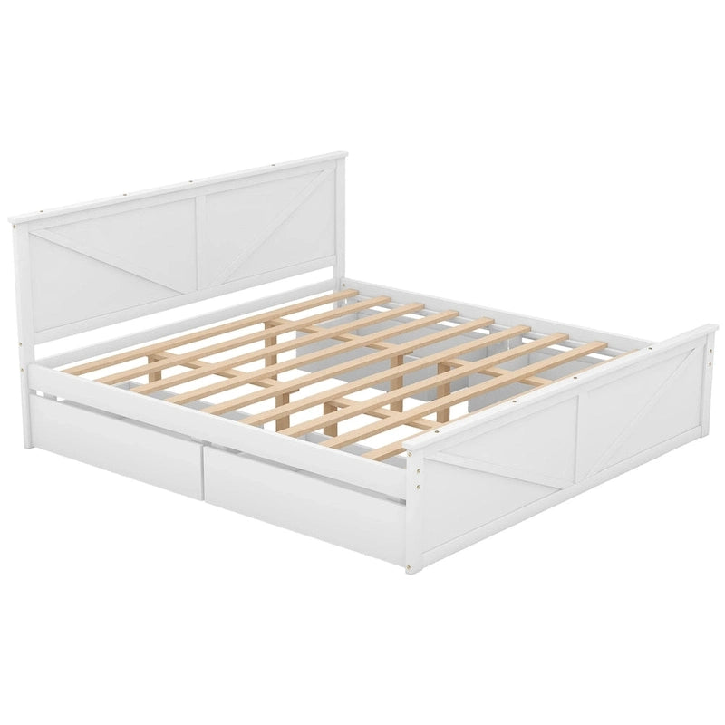 Letto a Piattaforma in Legno con Quattro Cassetti Contenitori e Piedini di Supporto