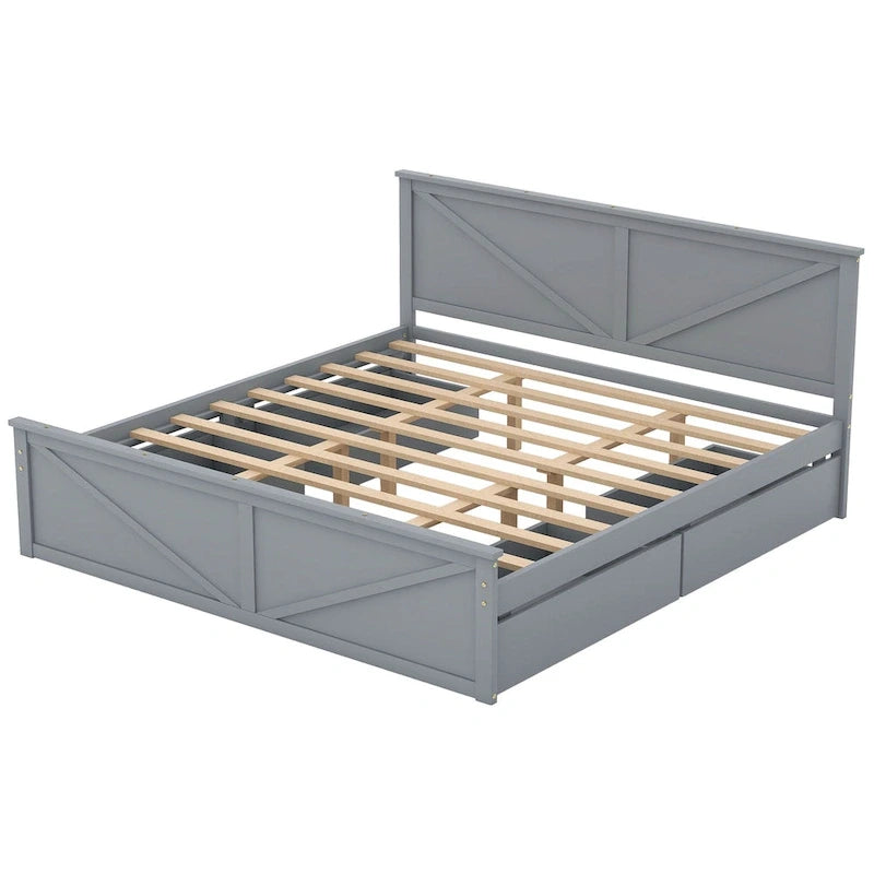 Letto a Piattaforma in Legno con Quattro Cassetti Contenitori e Piedini di Supporto