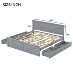 Letto a Piattaforma in Legno con Quattro Cassetti Contenitori e Piedini di Supporto