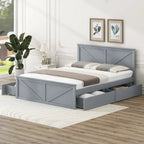 Letto a Piattaforma in Legno con Quattro Cassetti Contenitori e Piedini di Supporto
