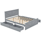 Letto a Piattaforma in Legno con Quattro Cassetti Contenitori e Piedini di Supporto