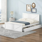 Letto a Piattaforma in Legno con Quattro Cassetti Contenitori e Piedini di Supporto