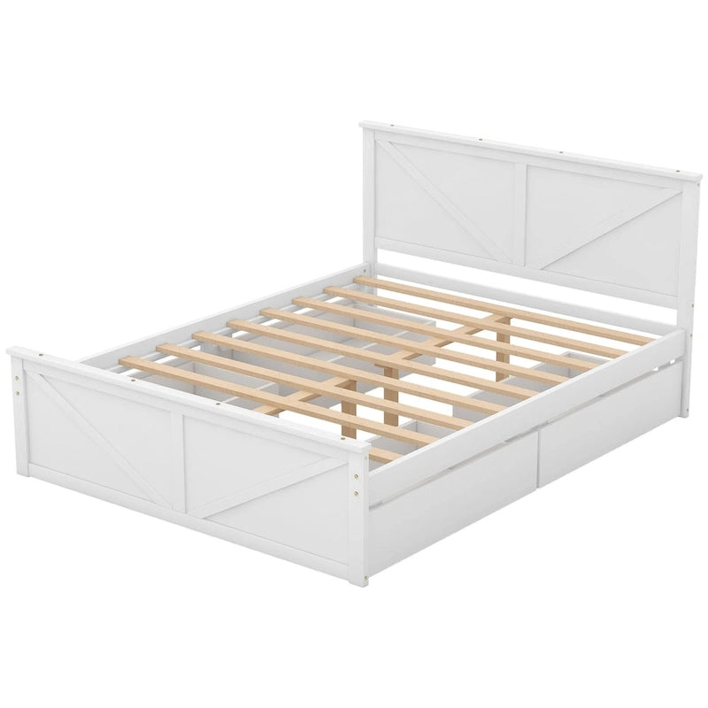 Wooden Platform Bed with Four Storage Drawers and Support Legs