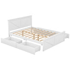Letto a Piattaforma in Legno con Quattro Cassetti Contenitori e Piedini di Supporto