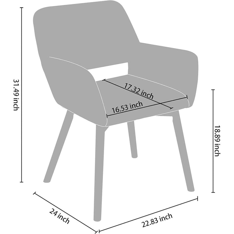 Sedie moderne con braccioli e accenti in velluto e gambe in legno massello, set da 2, bianche