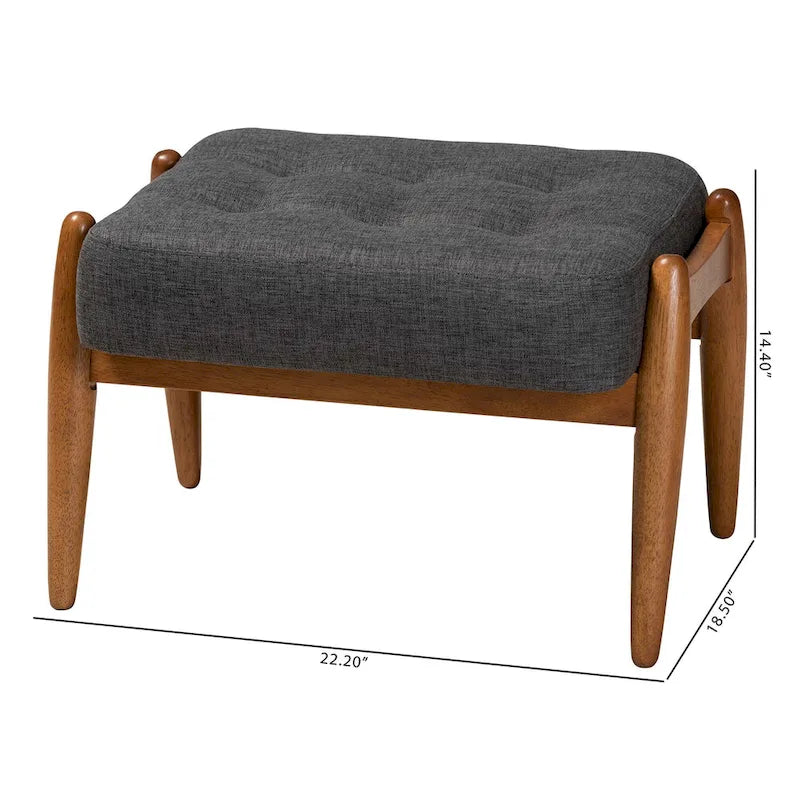 Sgabello/Poggiapiedi Jeanine Japandi in Tessuto Grigio Scuro e Legno Finitura Noce