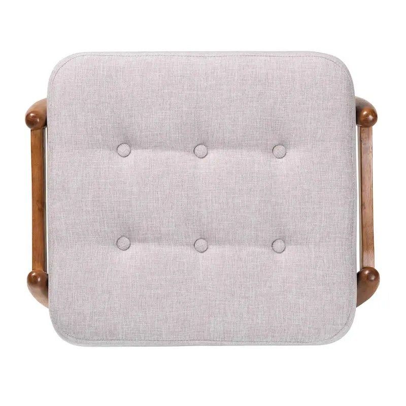 Sgabello/Poggiapiedi Jeanine Japandi in Tessuto Grigio Scuro e Legno Finitura Noce