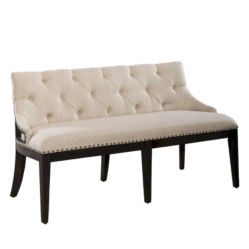 Americana Farmhouse Black Upholstered Shelter Dining Bench