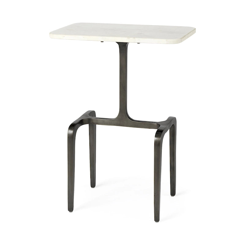 Tavolino da salotto Preston con ripiano in marmo bianco e base rettangolare in metallo dorato - 17,3L x 11,3P x 22,8A