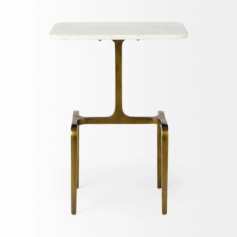Tavolino da salotto Preston con ripiano in marmo bianco e base rettangolare in metallo dorato - 17,3L x 11,3P x 22,8A