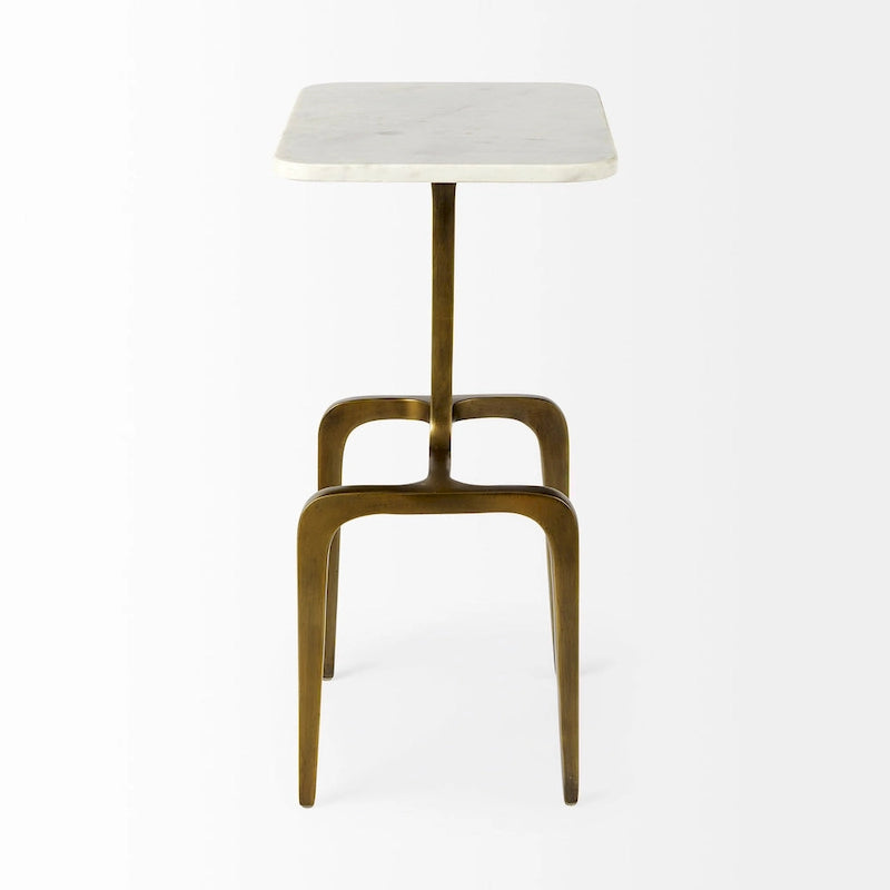 Tavolino da salotto Preston con ripiano in marmo bianco e base rettangolare in metallo dorato - 17,3L x 11,3P x 22,8A