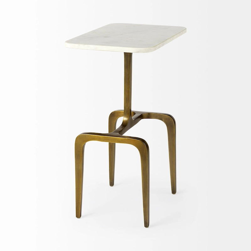 Tavolino da salotto Preston con ripiano in marmo bianco e base rettangolare in metallo dorato - 17,3L x 11,3P x 22,8A