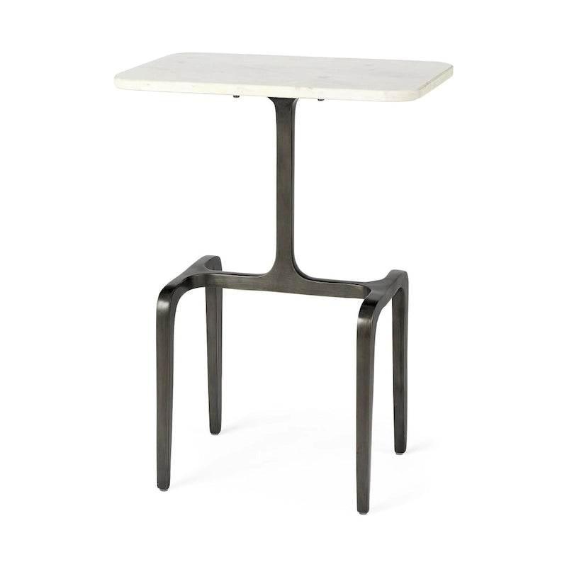 Tavolino da salotto Preston con ripiano in marmo bianco e base rettangolare in metallo dorato - 17,3L x 11,3P x 22,8A