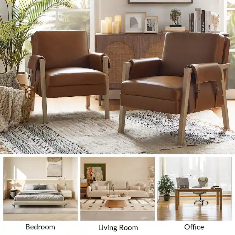 Poltrona Olivia Farmhouse in similpelle con gambe in legno massello, set da 2 di HULALA HOME