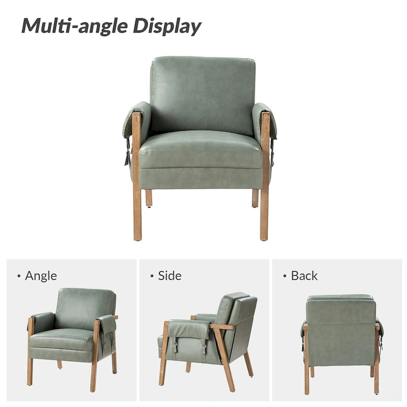 Olivia Farmhouse Faux Leather Accent Chair with Solid Wood Legs Sets of 2 by HULALA HOME