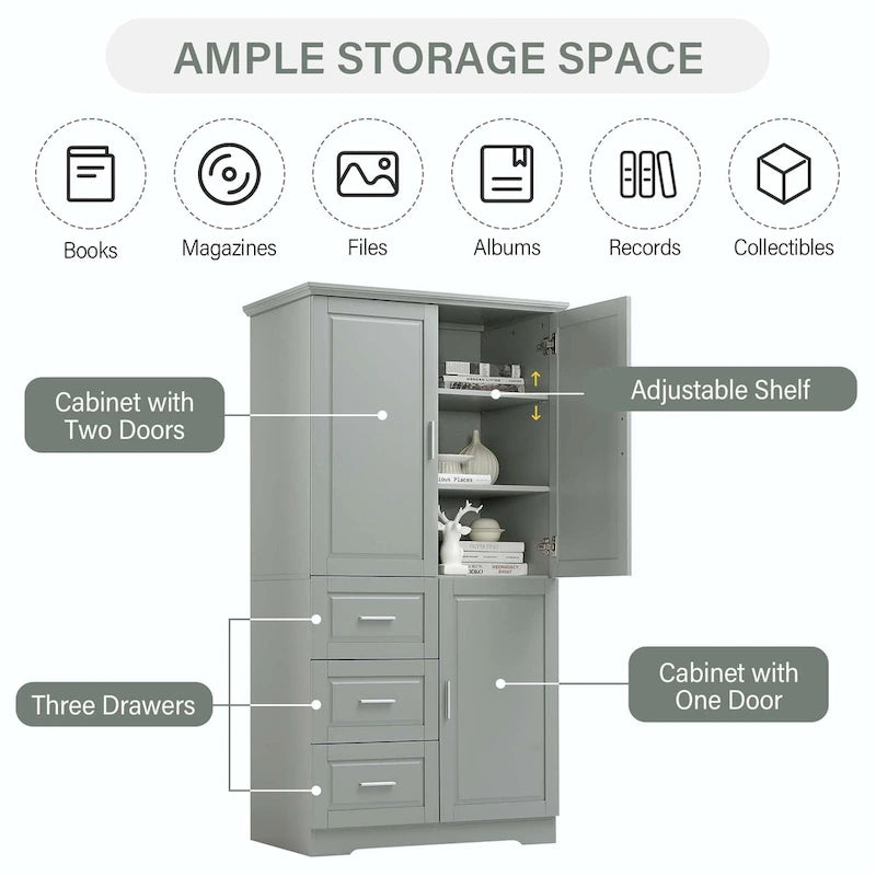 Bathroom Storage Cabinet with Drawers and Adjustable Shelf