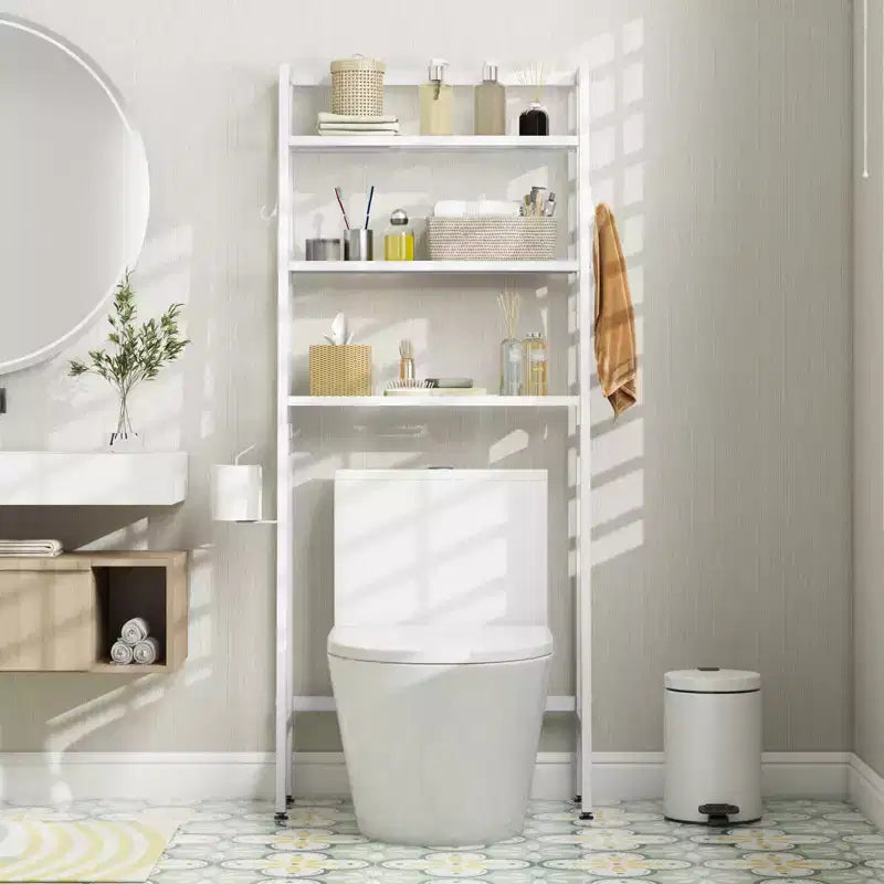 Costway Over The Toilet Storage Shelf 3-Tier Free Standing Above Toilet Rack Stand 2 Side HooksWhite/Black