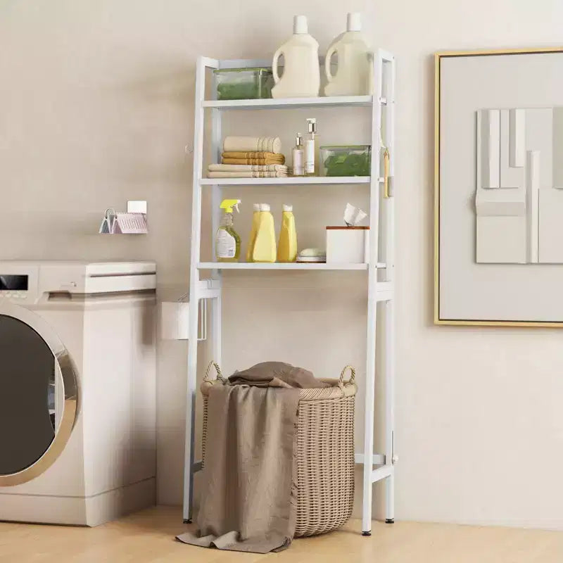Costway Over The Toilet Storage Shelf 3-Tier Free Standing Above Toilet Rack Stand 2 Side HooksWhite/Black