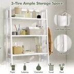 Costway Over The Toilet Storage Shelf 3-Tier Free Standing Above Toilet Rack Stand 2 Side HooksWhite/Black