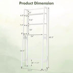 Costway Over The Toilet Storage Shelf 3-Tier Free Standing Above Toilet Rack Stand 2 Side HooksWhite/Black