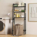 Costway Over The Toilet Storage Shelf 3-Tier Free Standing Above Toilet Rack Stand 2 Side HooksWhite/Black