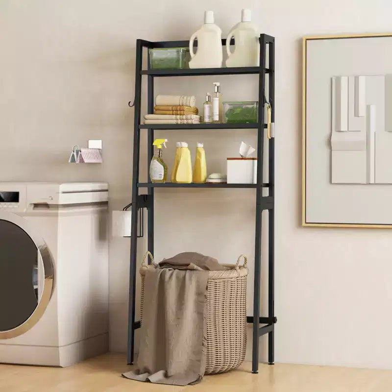 Costway Over The Toilet Storage Shelf 3-Tier Free Standing Above Toilet Rack Stand 2 Side HooksWhite/Black