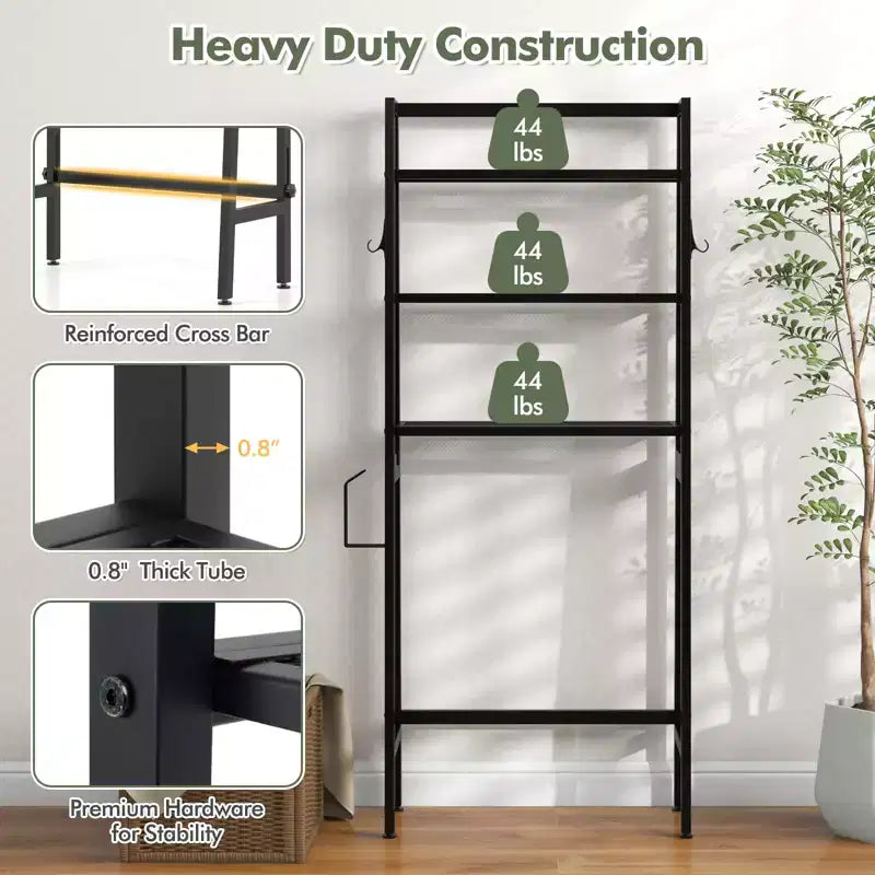 Costway Over The Toilet Storage Shelf 3-Tier Free Standing Above Toilet Rack Stand 2 Side HooksWhite/Black