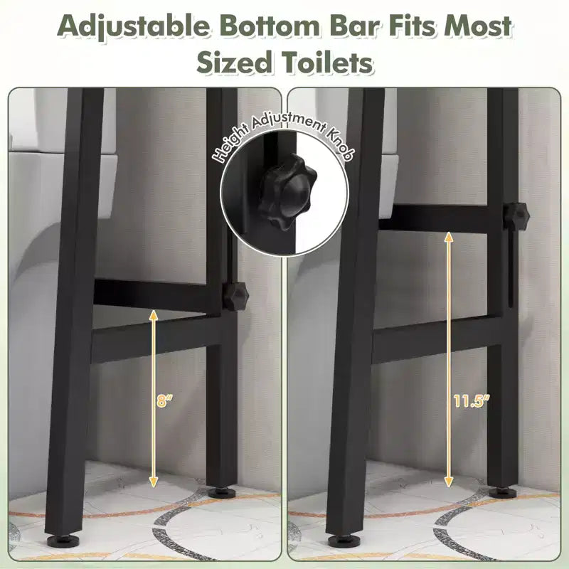Costway Over The Toilet Storage Shelf 3-Tier Free Standing Above Toilet Rack Stand 2 Side HooksWhite/Black