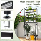 Costway Over The Toilet Storage Shelf 3-Tier Free Standing Above Toilet Rack Stand 2 Side HooksWhite/Black