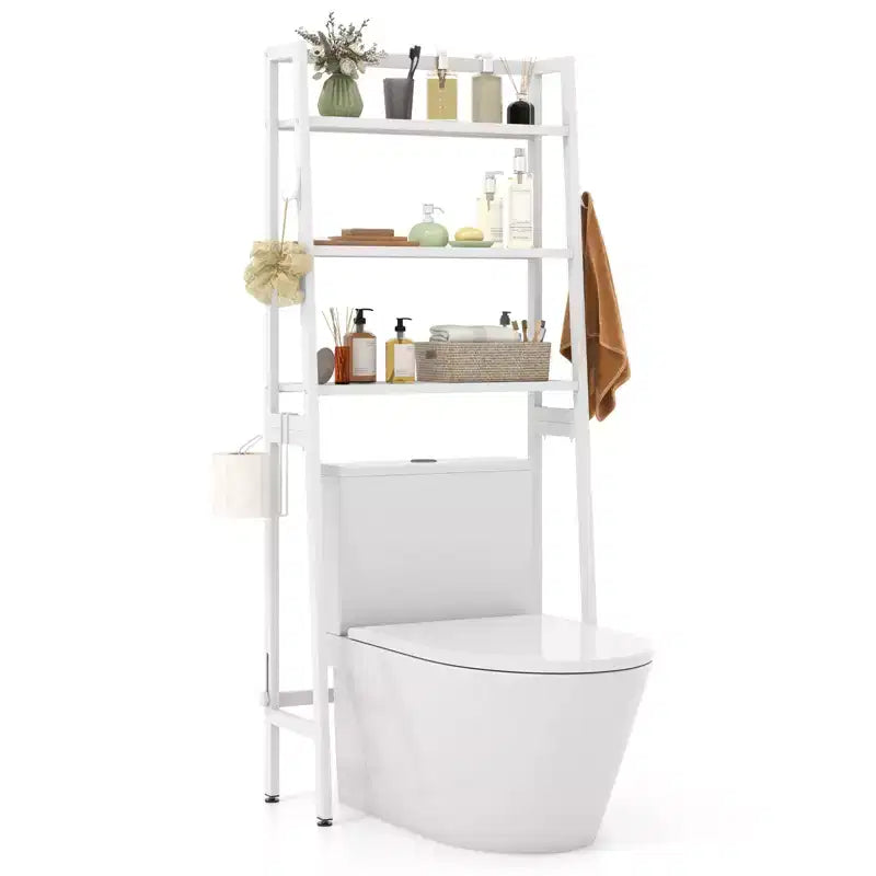 Costway Over The Toilet Storage Shelf 3-Tier Free Standing Above Toilet Rack Stand 2 Side HooksWhite/Black