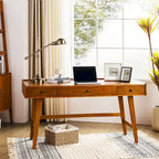 Walnut Mid-Century Office Desk with 3 Drawers and Charging Station