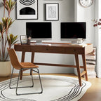 Walnut Mid-Century Office Desk with 3 Drawers and Charging Station