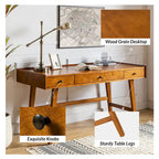 Walnut Mid-Century Office Desk with 3 Drawers and Charging Station