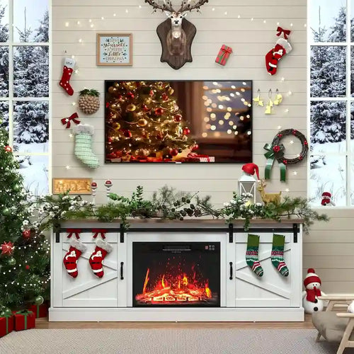 67" Rustic Brown TV Stand with Sliding Barn Door for 75" TV