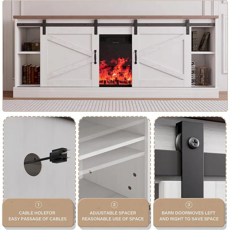 67" Rustic Brown TV Stand with Sliding Barn Door for 75" TV