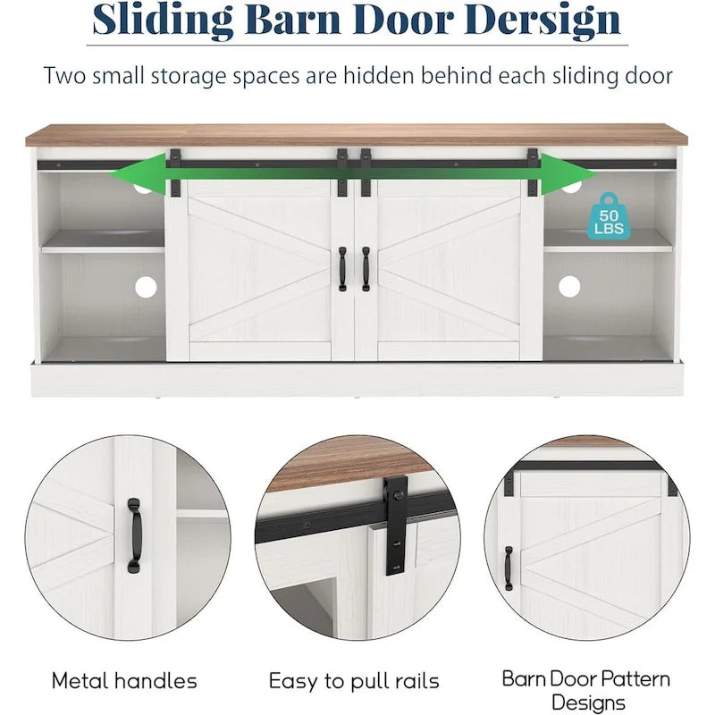 67" Rustic Brown TV Stand with Sliding Barn Door for 75" TV