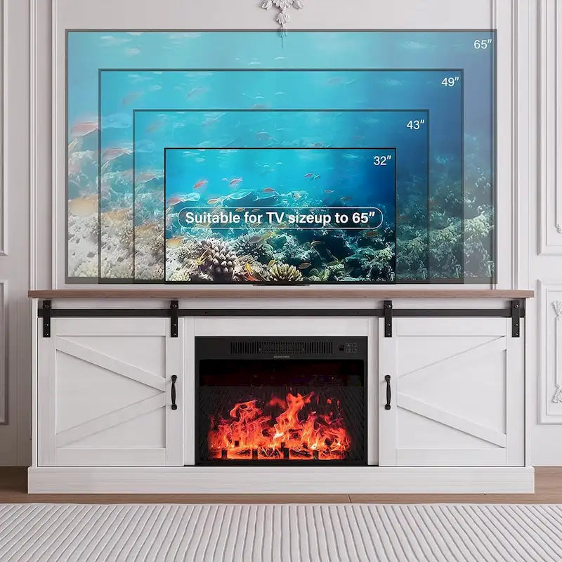 67" Rustic Brown TV Stand with Sliding Barn Door for 75" TV