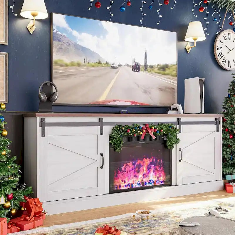 67" Rustic Brown TV Stand with Sliding Barn Door for 75" TV