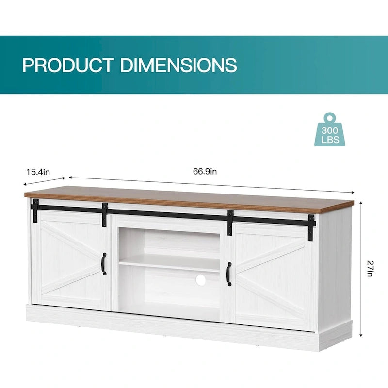 67" Rustic Brown TV Stand with Sliding Barn Door for 75" TV