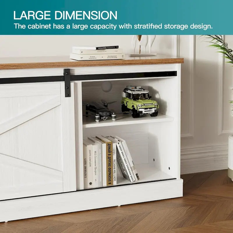 67" Rustic Brown TV Stand with Sliding Barn Door for 75" TV