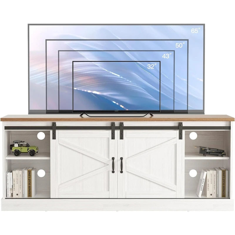 67" Rustic Brown TV Stand with Sliding Barn Door for 75" TV