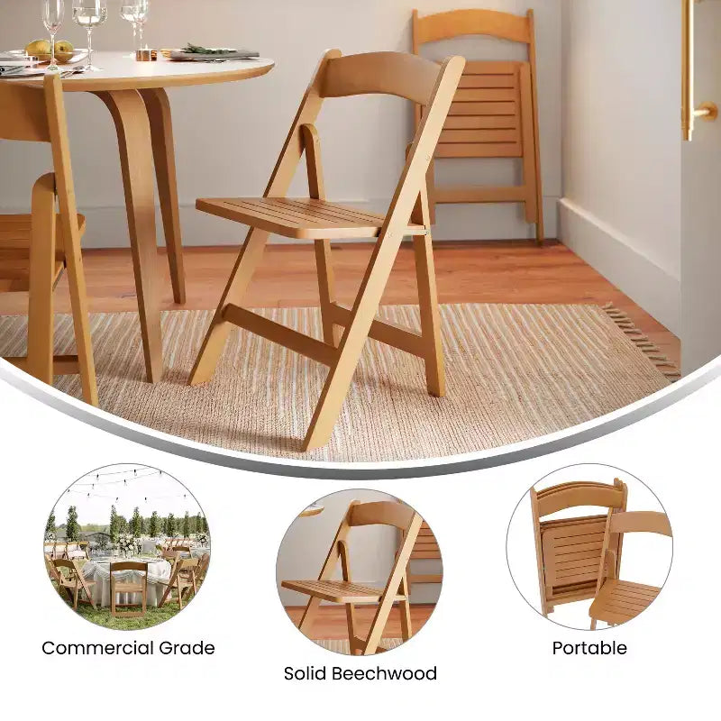Emma and Oliver Set of 2 Solid Wood Foldable Dining Chairs