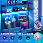 Scrivania da gioco a L con pannello forato, cassetti e supporto per monitor