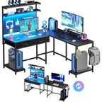 Scrivania da gioco a L con pannello forato, cassetti e supporto per monitor