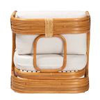 Natural Rattan Arm Chair with White Cushion - Single Seat