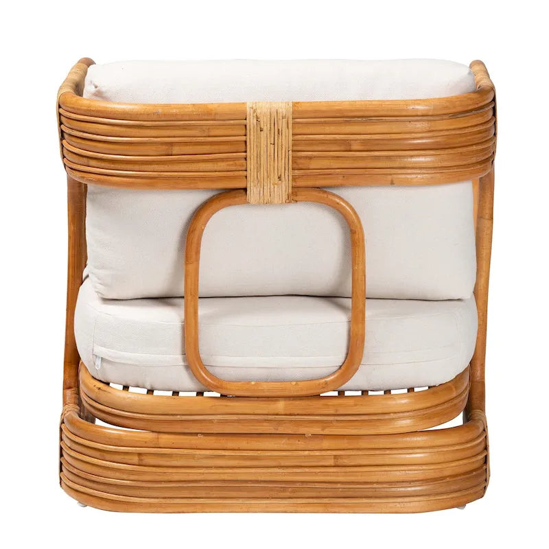 Natural Rattan Arm Chair with White Cushion - Single Seat