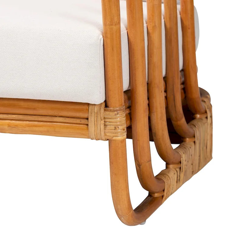 Natural Rattan Arm Chair with White Cushion - Single Seat